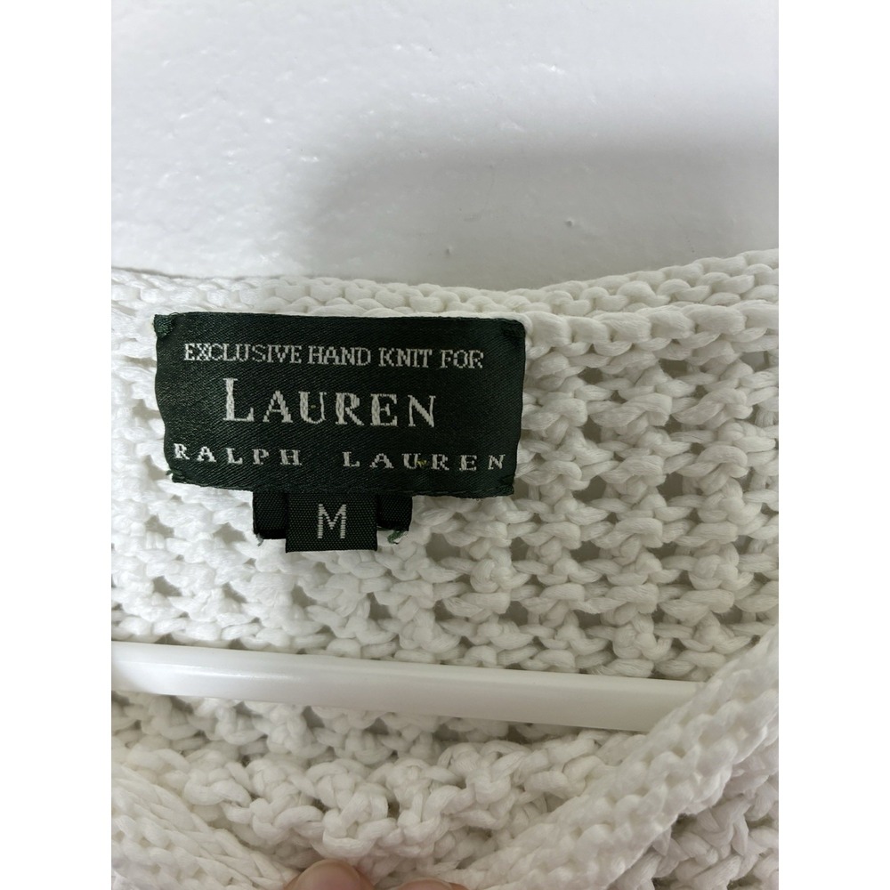Lauren Ralph Lauren Hand Knit Sweater Sz M Cotton Crochet Minimalist 3/4 Sleeve - Picture 2 of 7